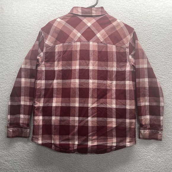 Eddie Bauer Shirt Womens Medium Red White Sherpa Lined Plaid Flannel Shacket - Picture 12 of 16
